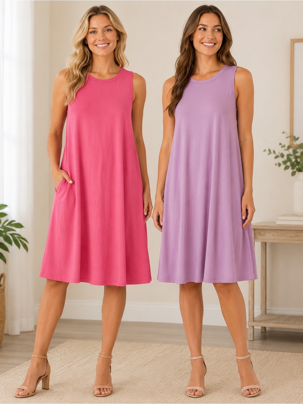 NWT Time and Tru Sleeveless Lavender and Pink Swing Dress Bundle | Size XS